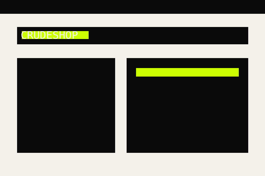 Crudeshop.co landing page mockup